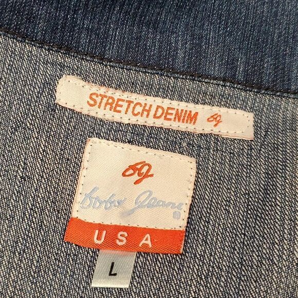 Bobo Jeans Denim Zip Up Money Embroidered Romper Jumper Sz L Cut Offs Summer 623 - Picture 9 of 9